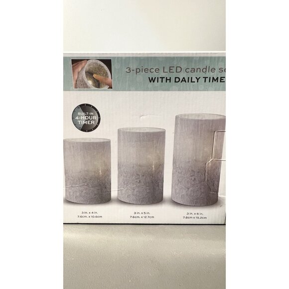 LED Light Gray Candle Set 3 Pc Flameless Wax Order Home w/ Daily Timer - Picture 9 of 9